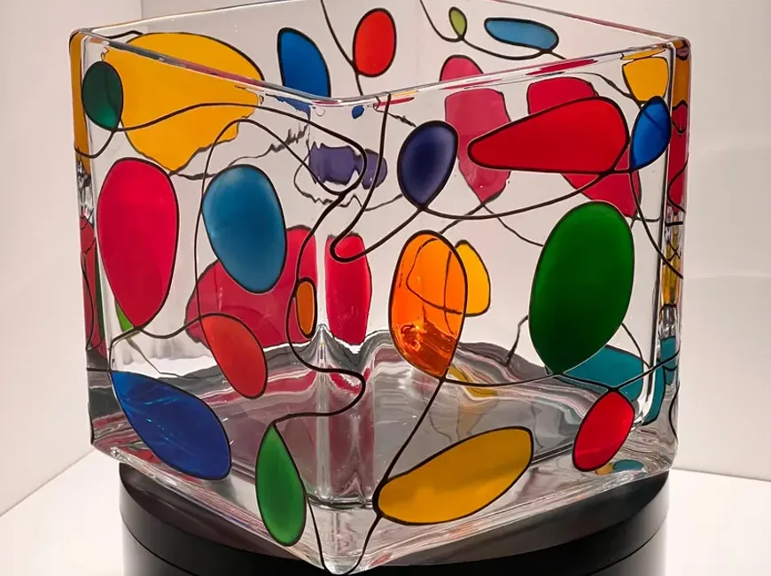 Hand-painted colorful abstract glass votive holder